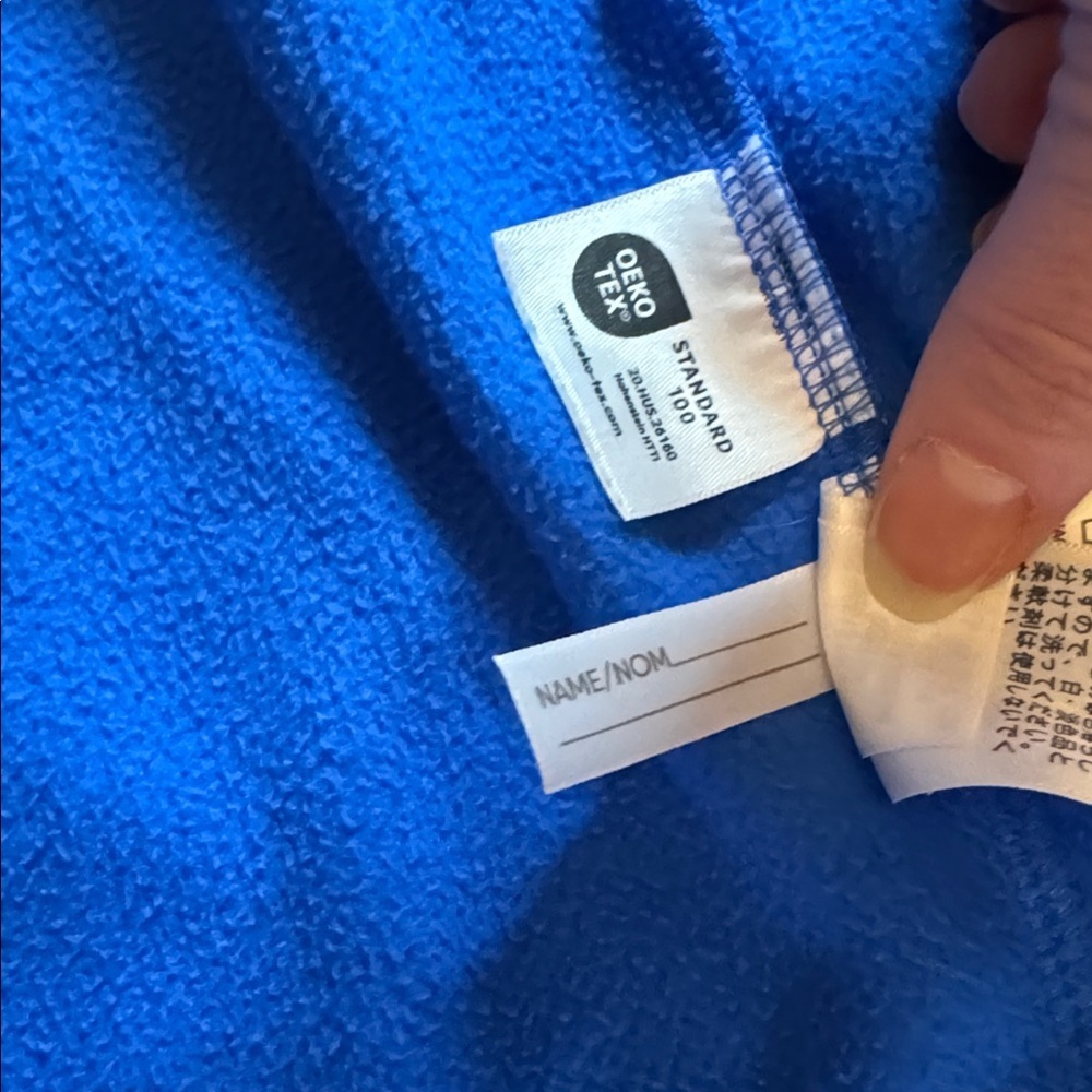 Lands End Fleece full zip size 10 unisex hooded blue color block - Picture 6 of 7